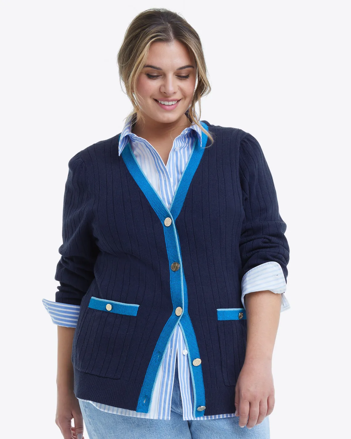 Cassadee Cardigan in Navy sold by Draper James
