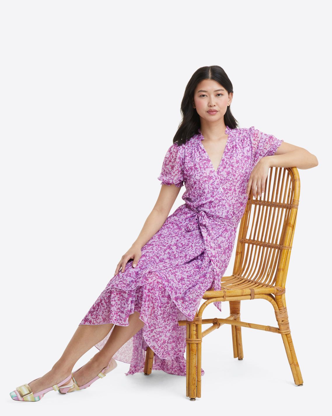 Naomi Wrap Dress in Lilac Floral sold by Draper James