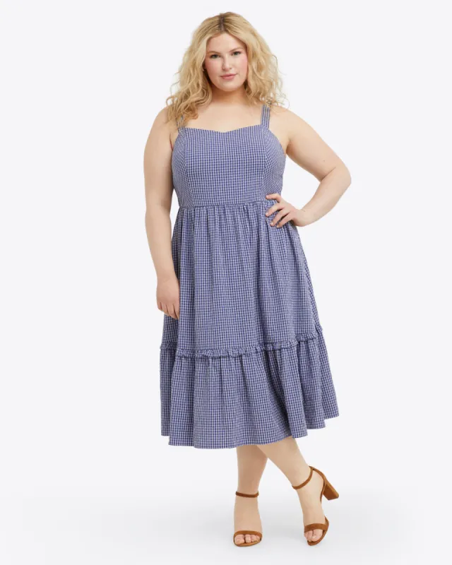 Martie Tie Back Dress in Gingham Seersucker sold by Draper James