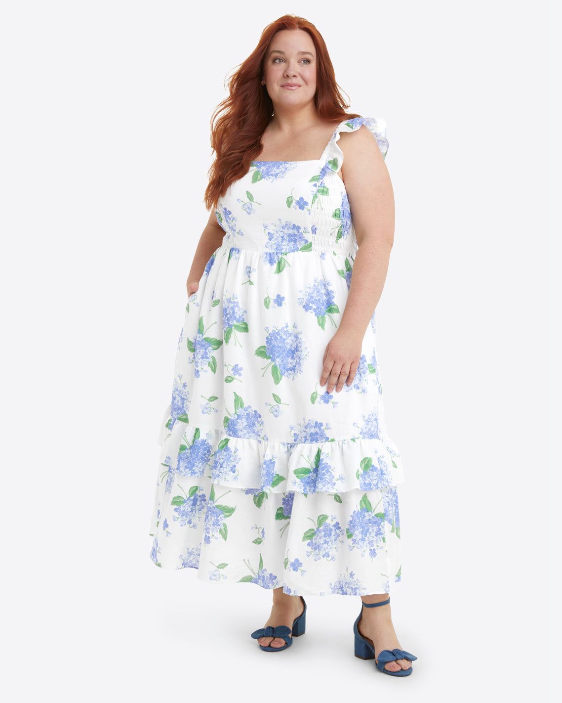 Carrie Midi Dress in Linen Hydrangea sold by Draper James