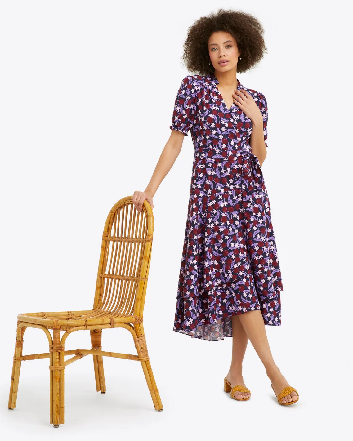 Naomi Wrap Dress in Plum Floral sold by Draper James