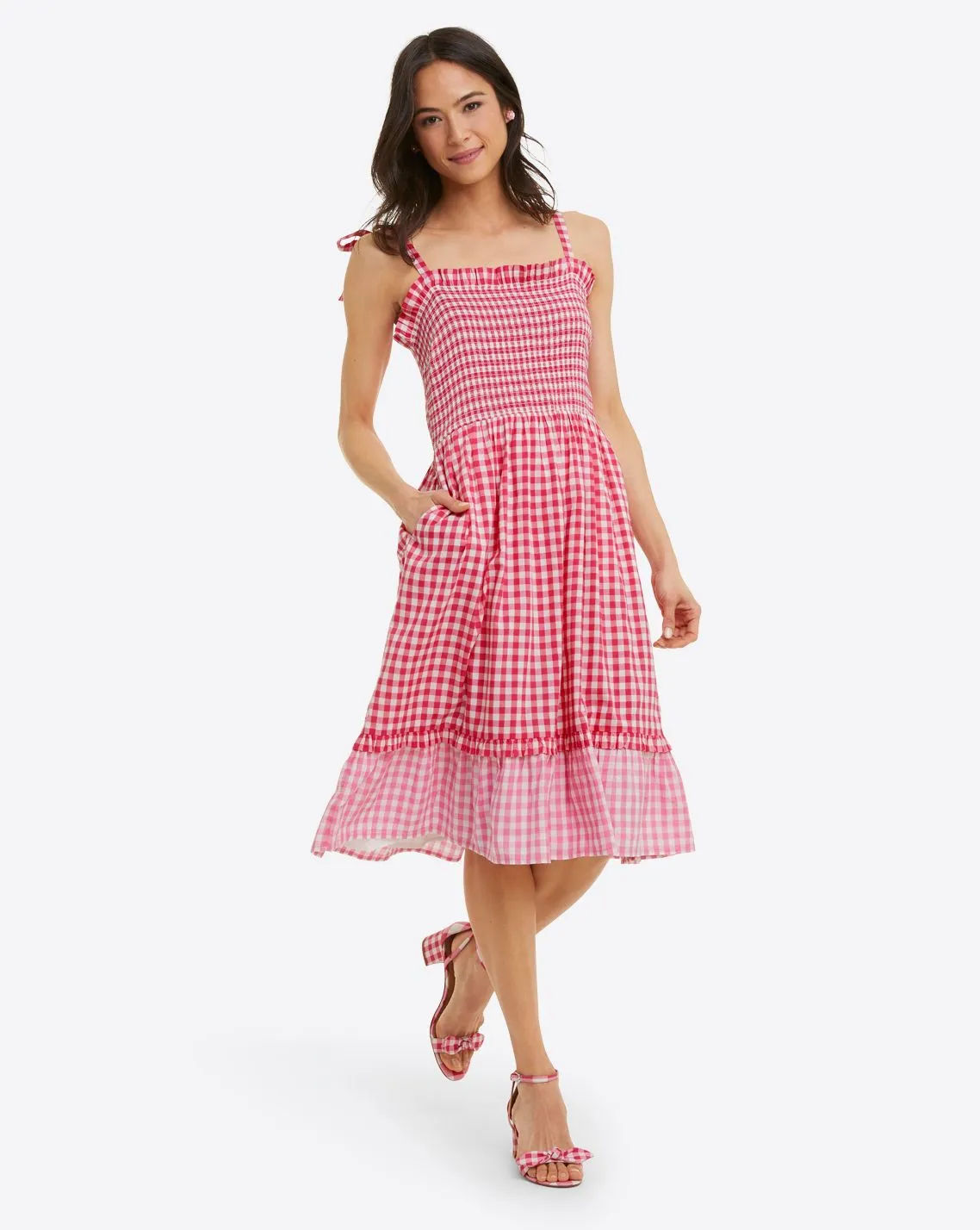 Taylor Smocked Dress in Pink Gingham sold by Draper James product image thumbnail 3