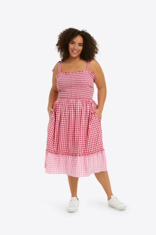 Taylor Smocked Dress in Pink Gingham sold by Draper James