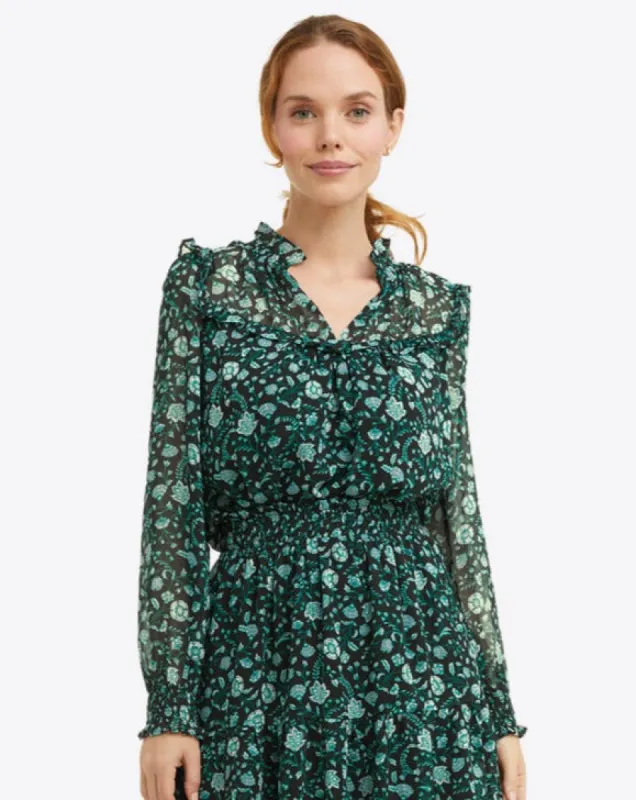 Long Sleeve Ruffle Top in Fall Vines sold by Draper James