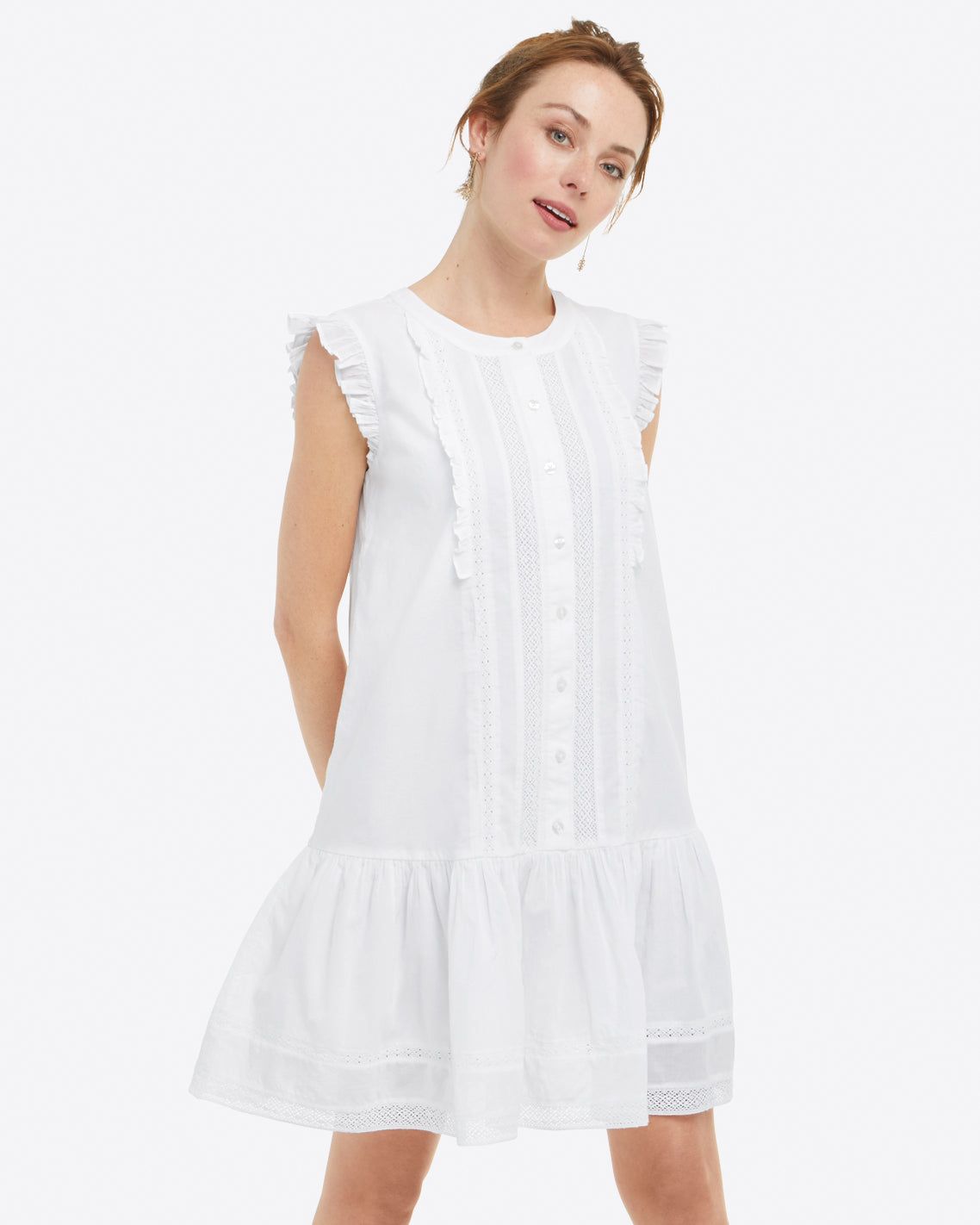 Popover Dress in Embroidered Stripe sold by Draper James
