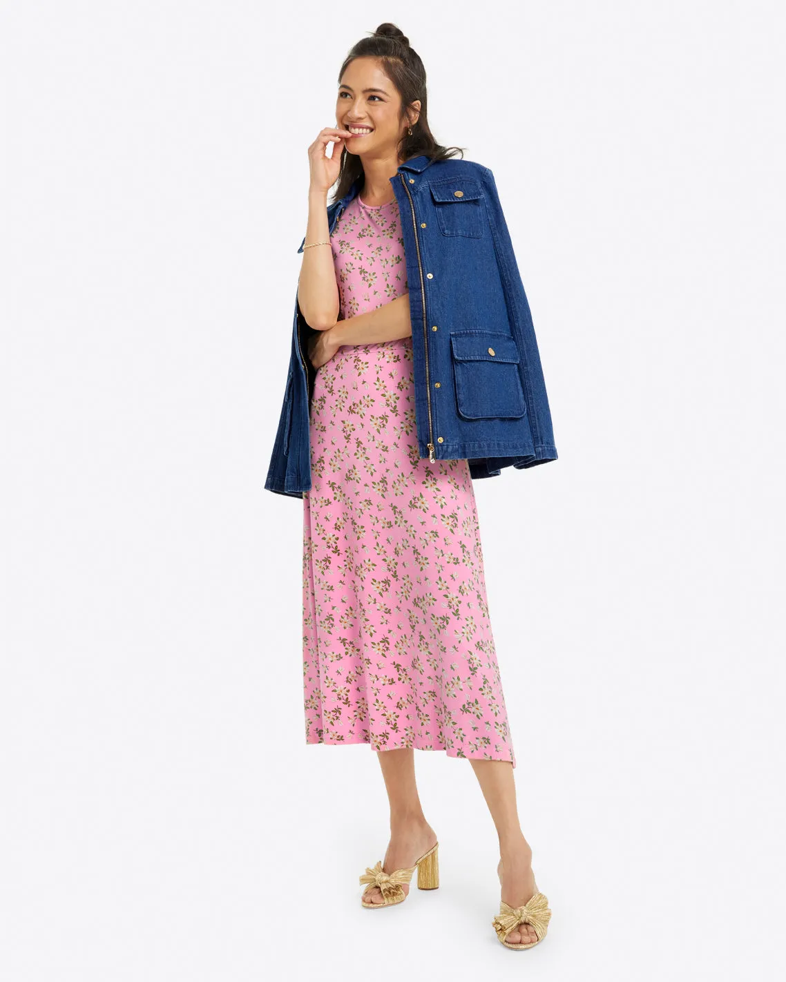 Tammy T-Shirt Dress in Pink Magnolia sold by Draper James