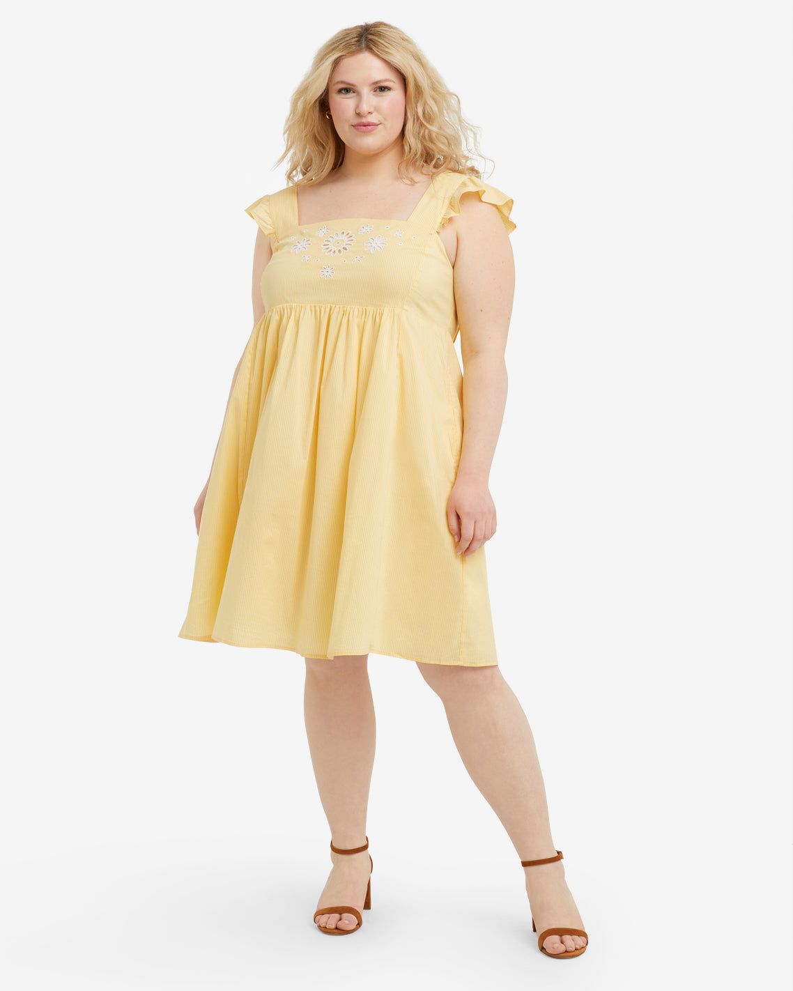 Maddie Embroidered Babydoll Dress in Yellow Stripe sold by Draper James product image thumbnail 4