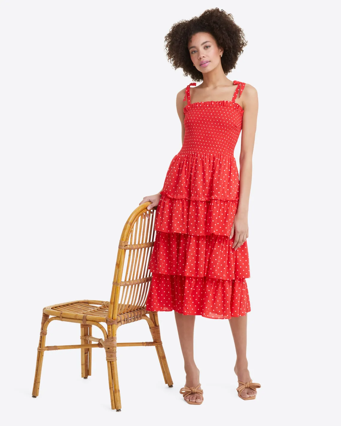 Taylor Tiered Dress in Red Polka Dot sold by Draper James