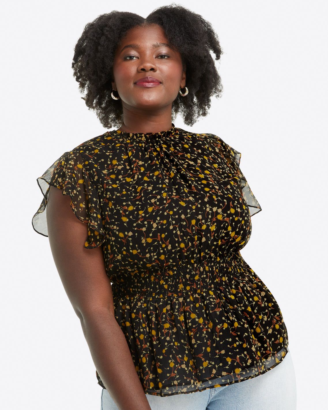 Kacey Smocked Waist Top in Flower Confetti sold by Draper James