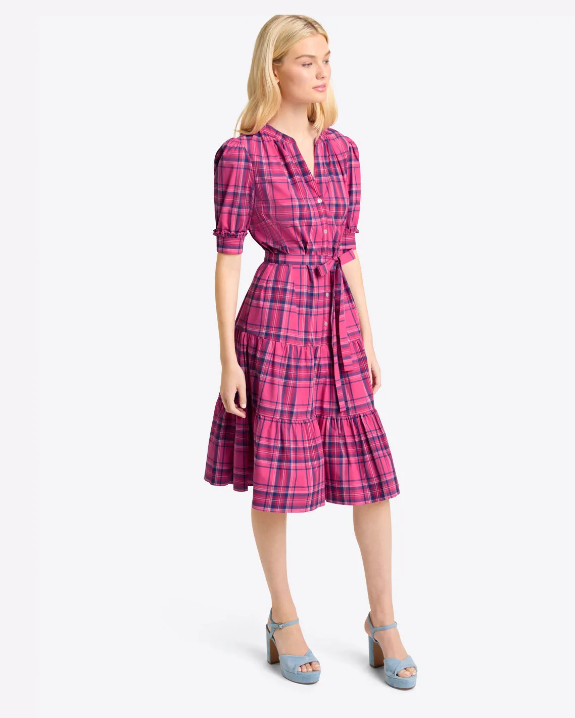 Loretta Shirt Dress in Pink Angie Plaid sold by Draper James product image thumbnail 4
