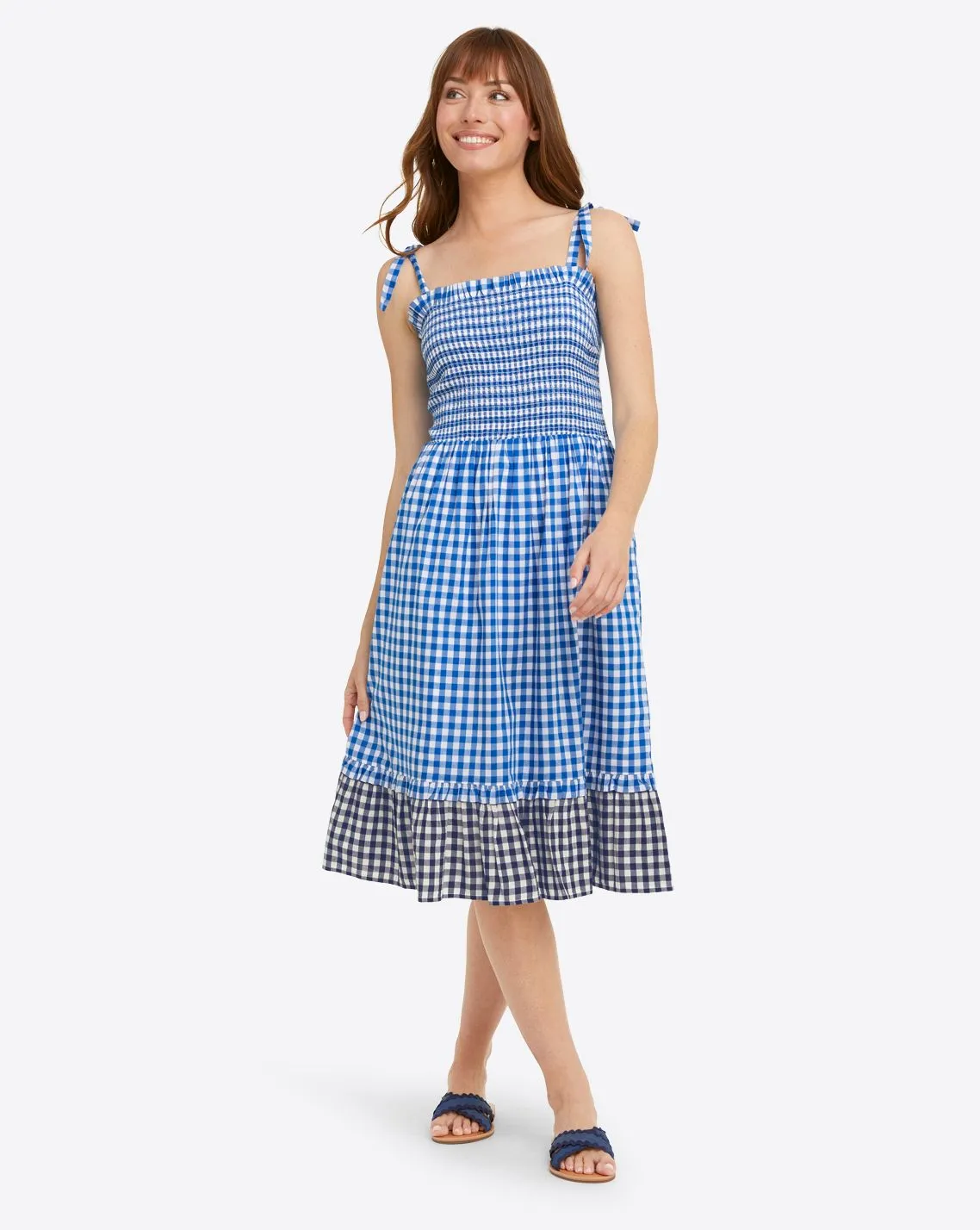 Taylor Smocked Dress in Blue Gingham sold by Draper James product image thumbnail 2