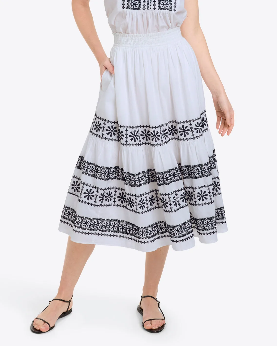 Midi Skirt in Embroidered Cotton sold by Draper James