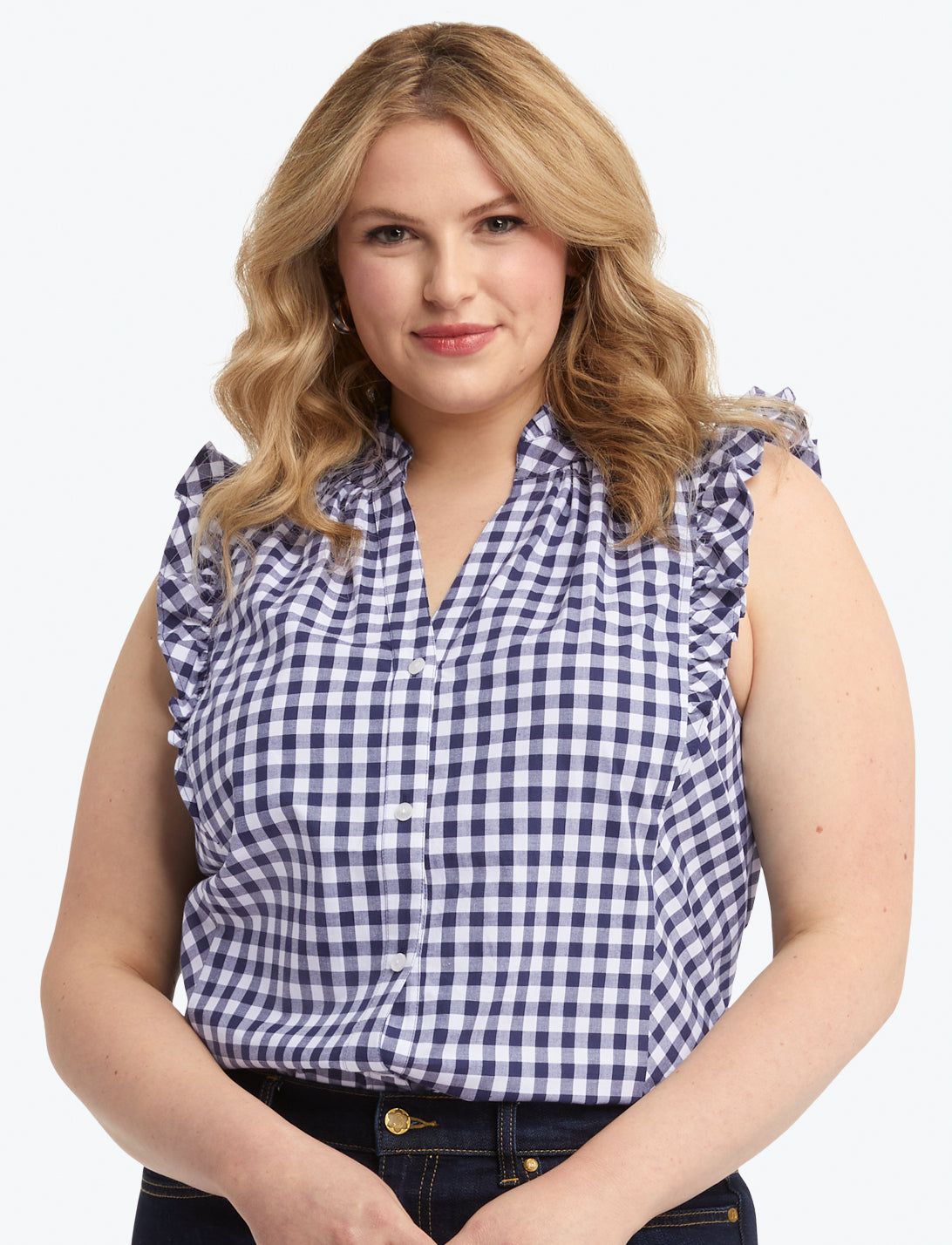 Sleeveless Button Down Top in Gingham sold by Draper James product image thumbnail 2