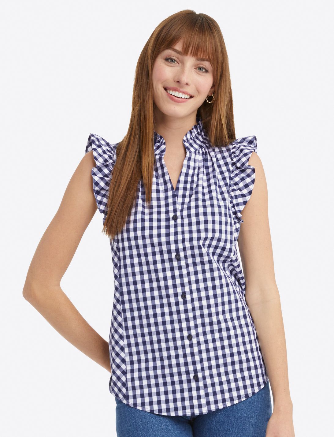 Sleeveless Button Down Top in Gingham sold by Draper James