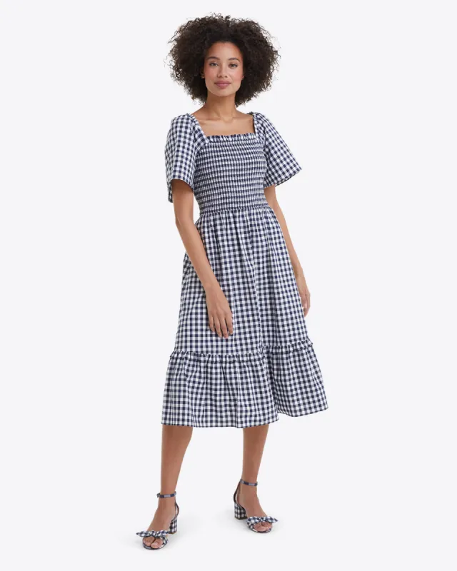 Deana Smocked Dress in Navy Gingham sold by Draper James