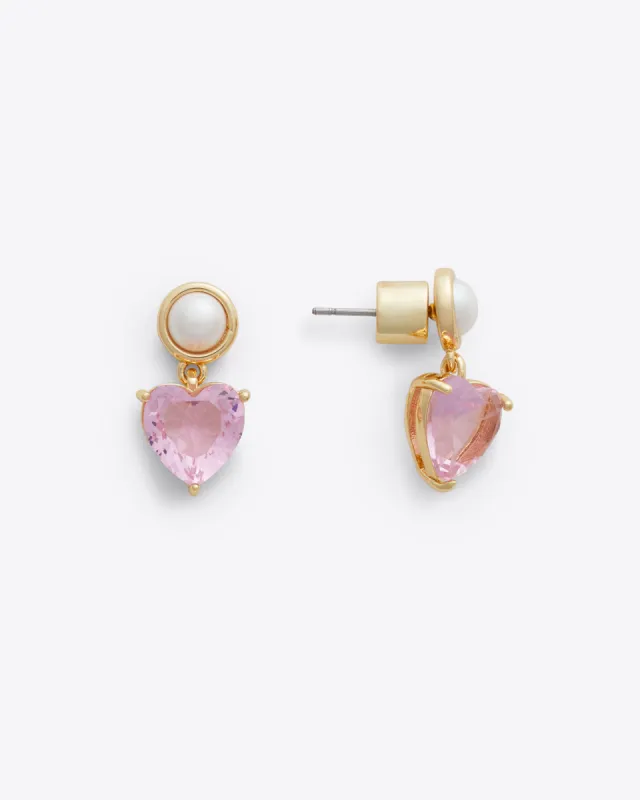 Pearl and Heart Mini Drop Earrings in Light Pink sold by Draper James