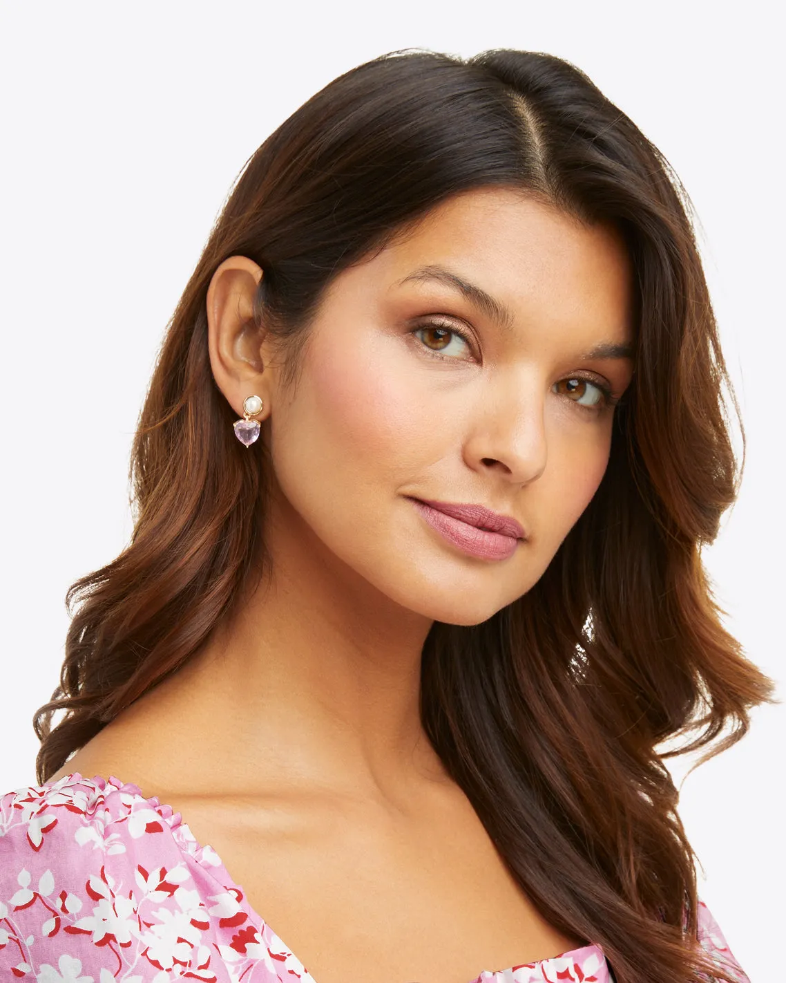 Pearl and Heart Mini Drop Earrings in Light Pink sold by Draper James product image thumbnail 2