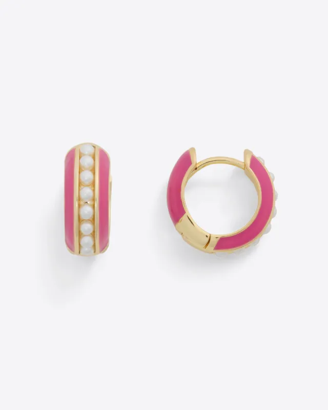 Pearl Hoops in Pink Enamel sold by Draper James