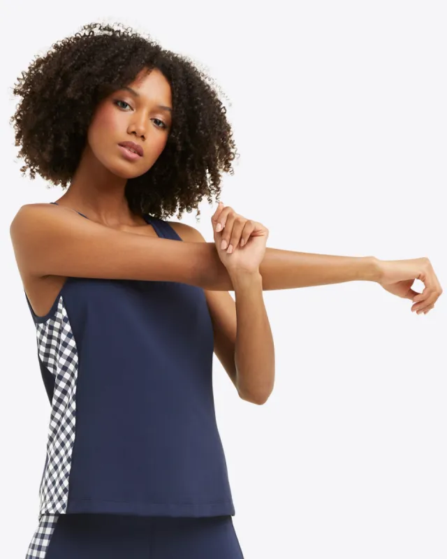 Panel Tank in Navy Gingham sold by Draper James