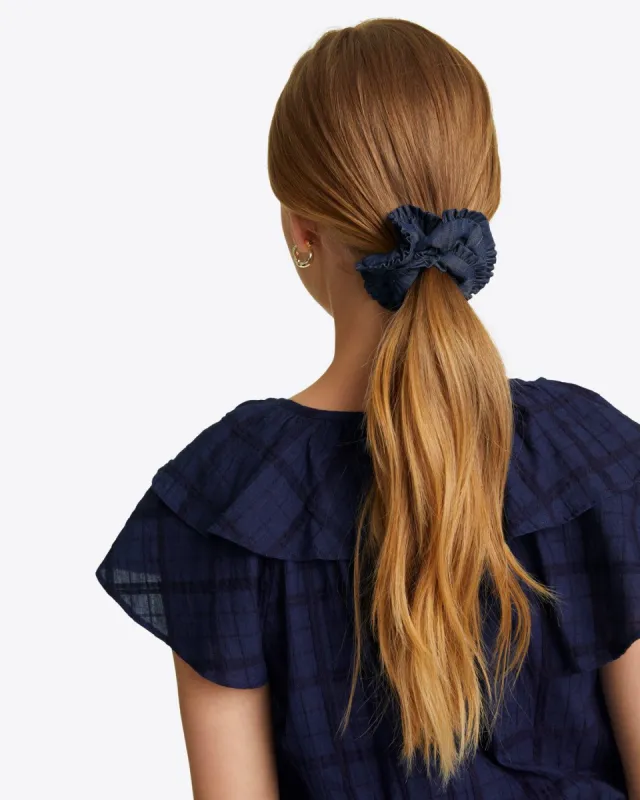 Ruffle Scrunchie in Chambray sold by Draper James