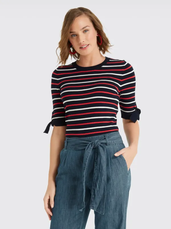 Stripe Tie Sleeve Sweater sold by Draper James