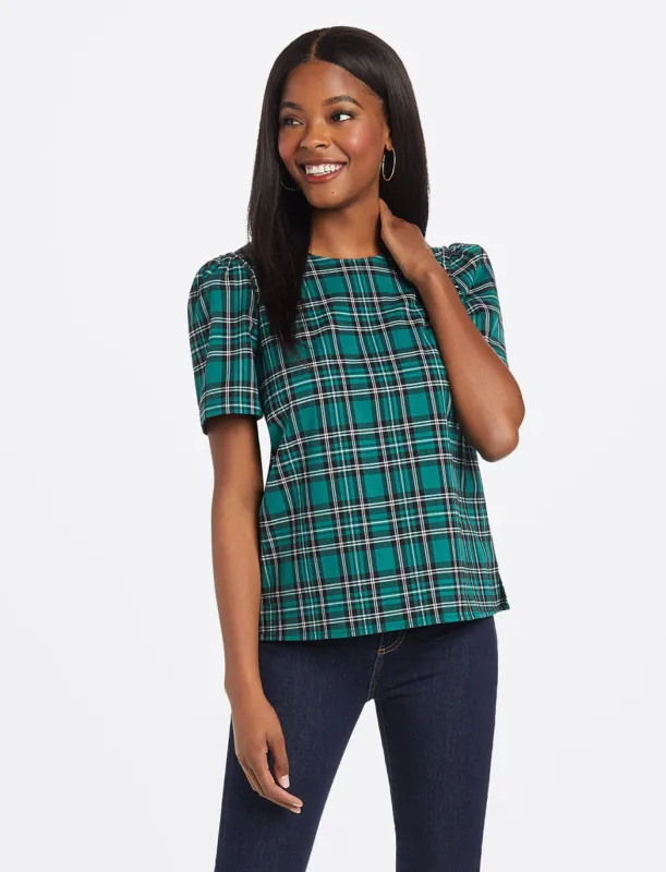 Angie Check Puff Sleeve Blouse sold by Draper James