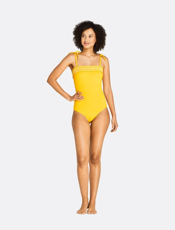 Draper James x Lands End Smocked Tie Shoulder One Piece sold by Draper James