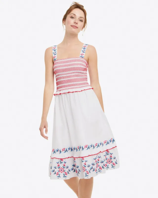 Taylor Smocked Dress in Embroidered Camellia sold by Draper James