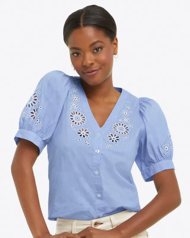 Button Front Top in Striped Eyelet sold by Draper James