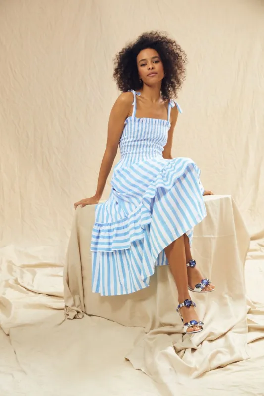 Taylor Dress in Awning Stripe sold by Draper James