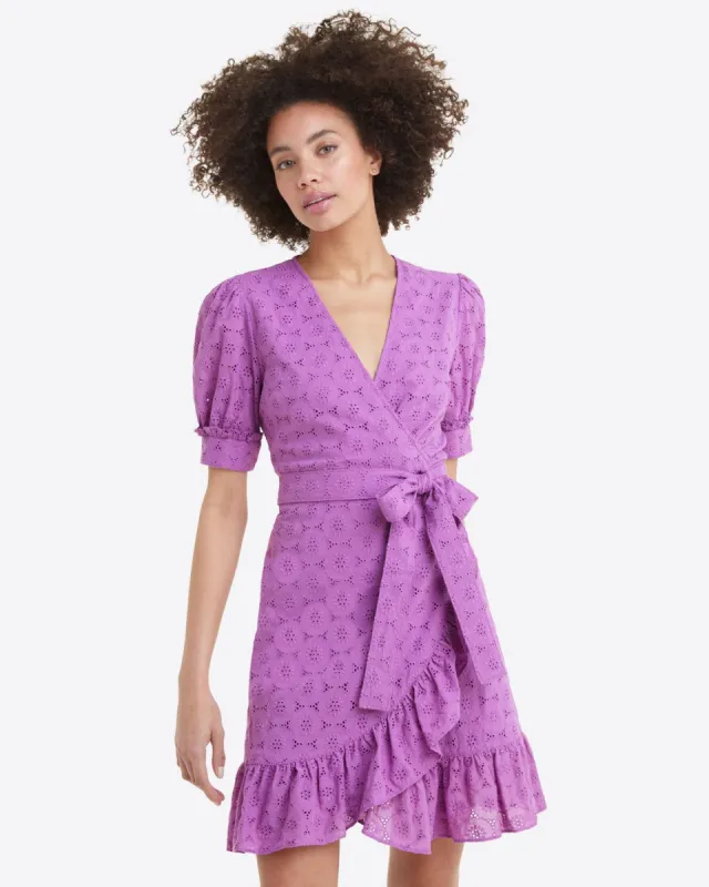 Reba Wrap Dress in Eyelet sold by Draper James