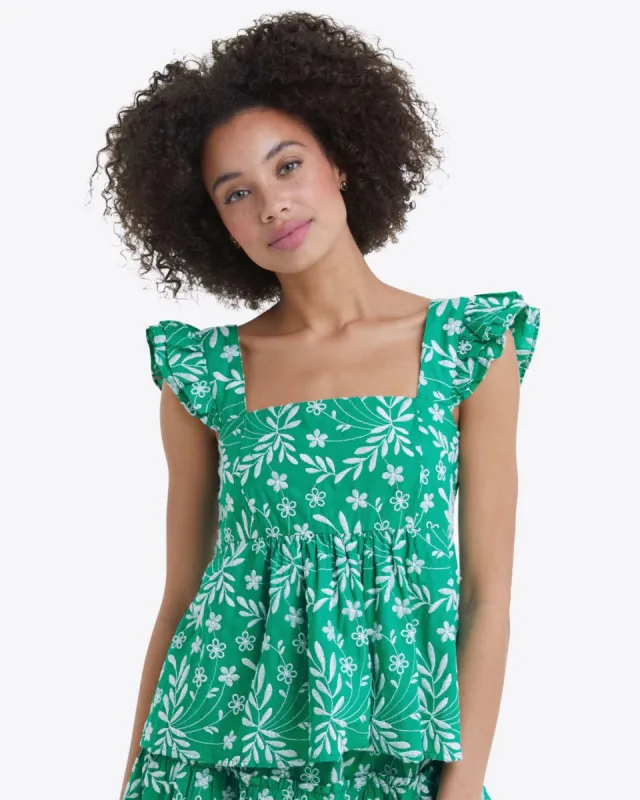 Melissa Babydoll Top in Embroidered Floral sold by Draper James