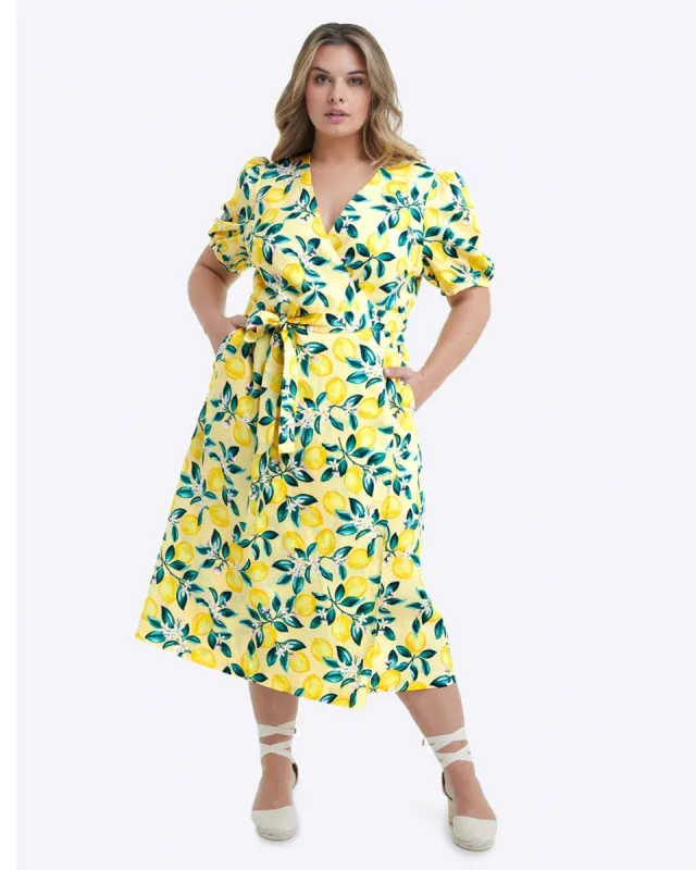 Miranda Wrap Dress in Lemon Blossom sold by Draper James