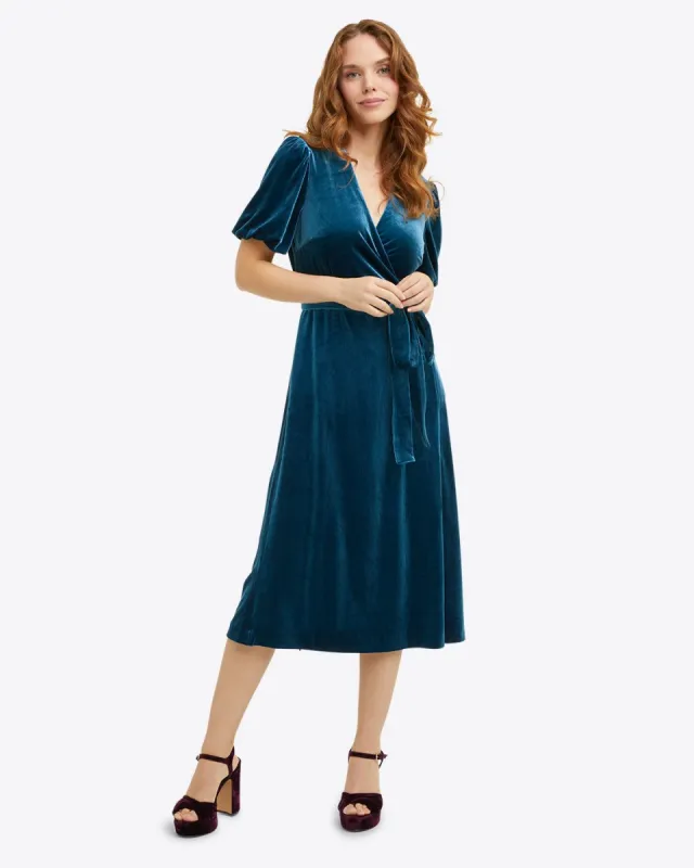 Miranda Wrap Dress in Blue Velvet sold by Draper James