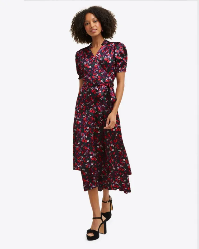 Naomi Wrap Dress in Scarlet Floral sold by Draper James