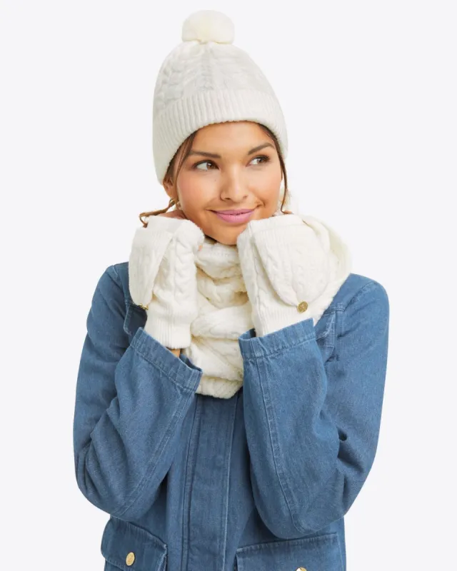 Cable Knit Hat with Pom Pom in Willow White sold by Draper James