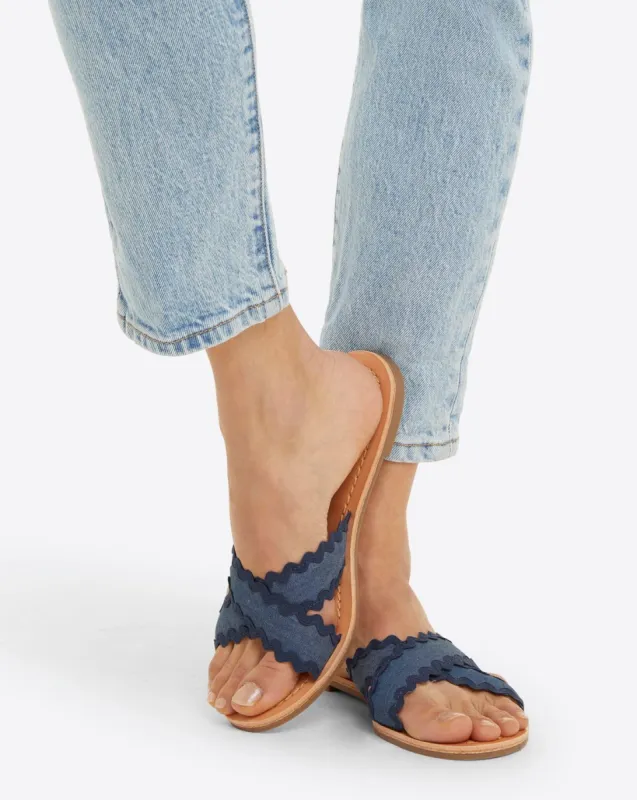 Colorblock Piper Flat Sandals in Medium Wash sold by Draper James
