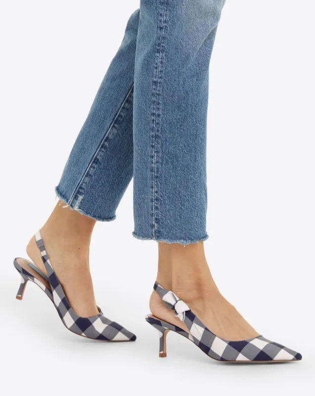 Willow Slingback Heels in Navy Gingham sold by Draper James