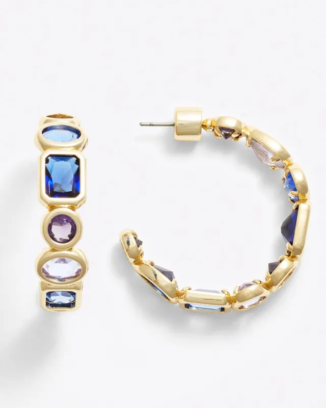 Bezel Set Gem Hoop Earrings sold by Draper James