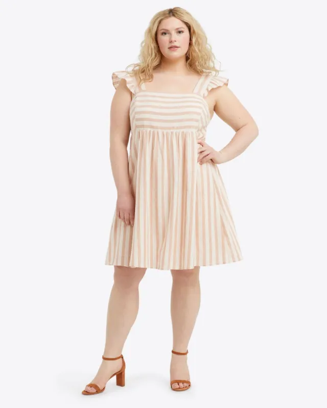 Maddie Babydoll Dress in Camel Cabana Stripe sold by Draper James