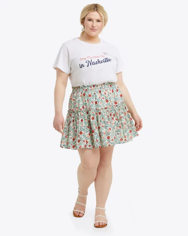 Pull on Mini Skirt in Strawberry Field sold by Draper James