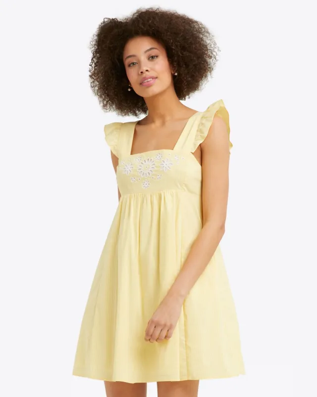 Maddie Embroidered Babydoll Dress in Yellow Stripe sold by Draper James