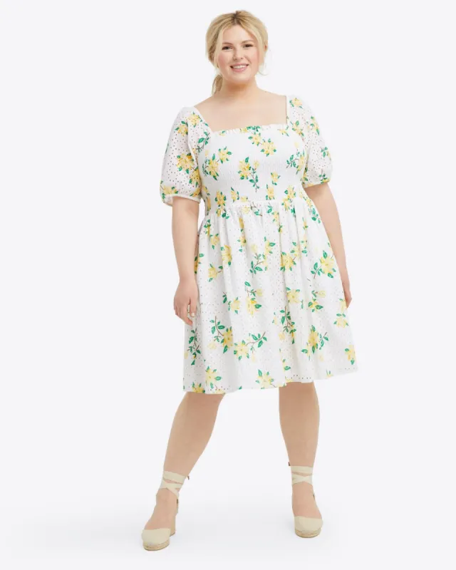 Cam Smocked Dress in Magnolia Eyelet sold by Draper James