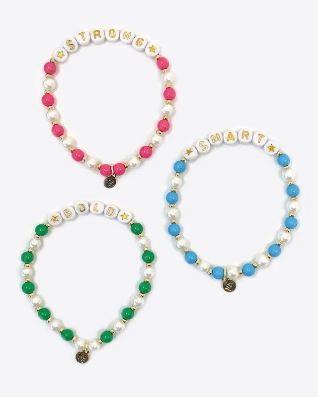 Bold, Smart, and Strong Beaded Bracelet (Set of 3) sold by Draper James