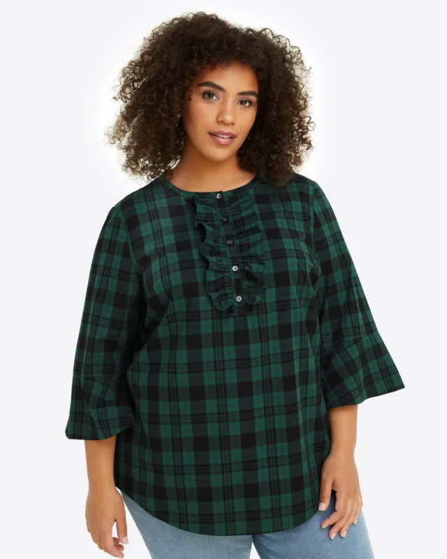 Ruffle Placket Tunic in Blackwatch Plaid sold by Draper James