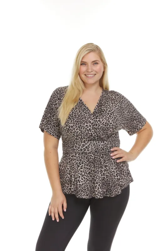Allover Printed Surplice Front Short Sleeve V-Neck Top - Plus made by Dress Barn