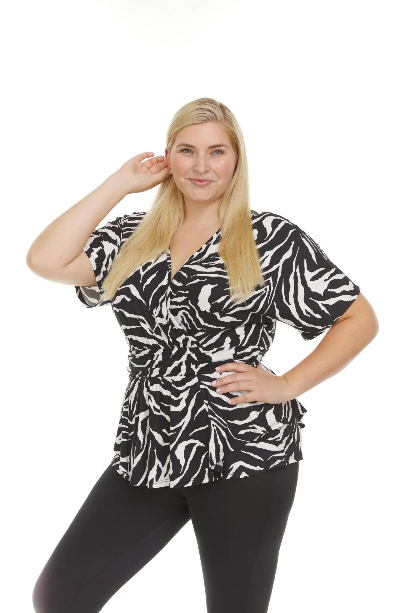 Allover Printed Surplice Front Short Sleeve V-Neck Top - Plus sold by Dress Barn product image thumbnail 5
