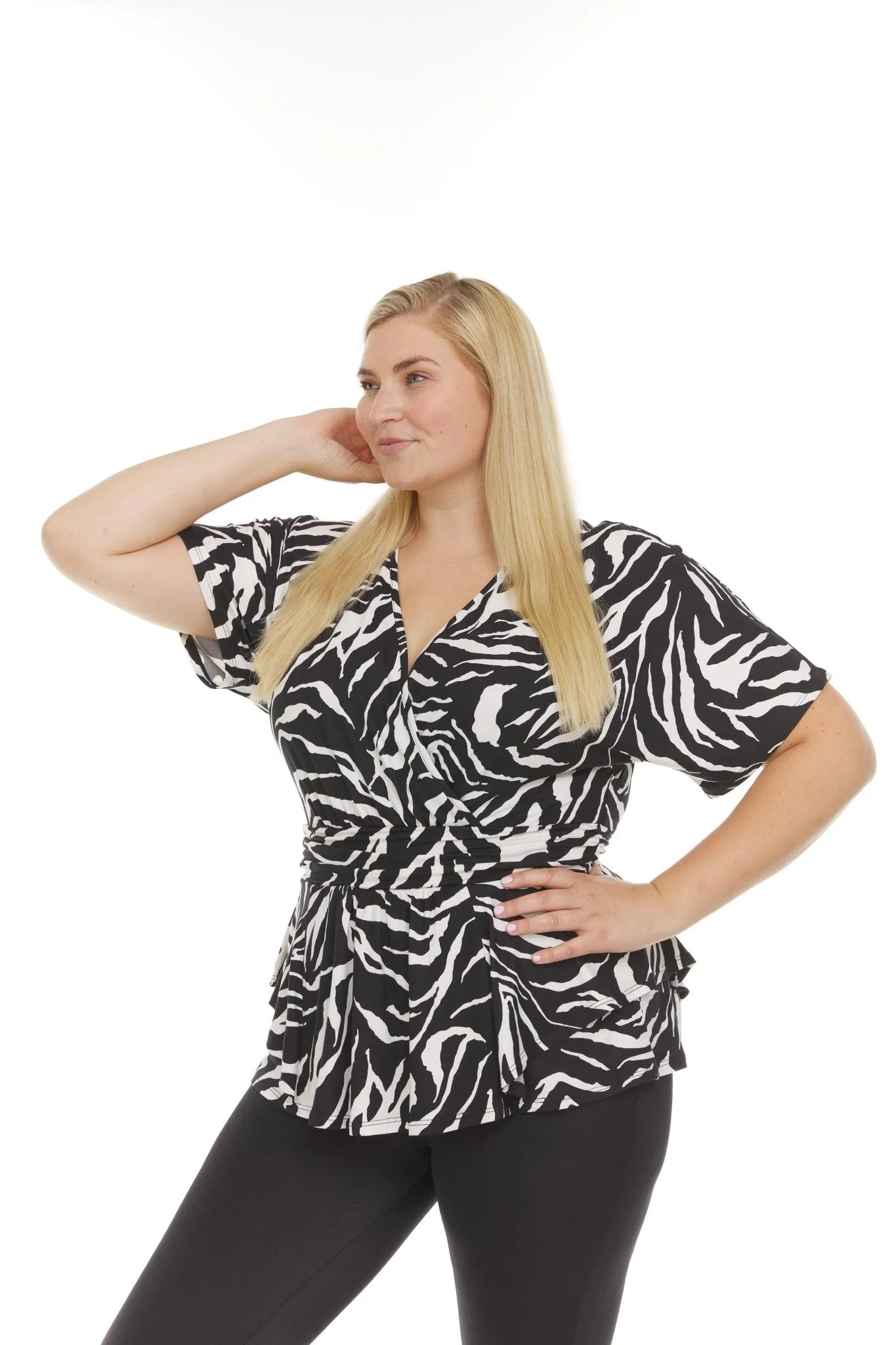Allover Printed Surplice Front Short Sleeve V-Neck Top - Plus sold by Dress Barn product image thumbnail 4