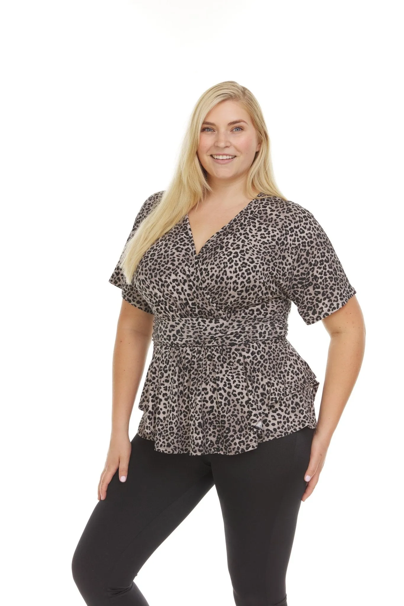 Allover Printed Surplice Front Short Sleeve V-Neck Top - Plus sold by Dress Barn product image thumbnail 2