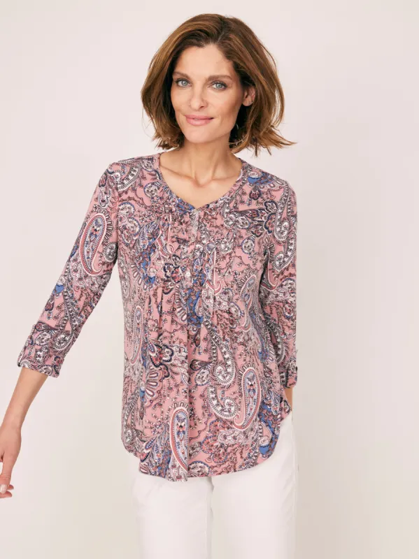 Roz & Ali V-Neck Diamond Stitch Paisley Popover sold by Dress Barn